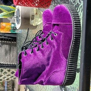 Royal Purple Velvet Combat Boots